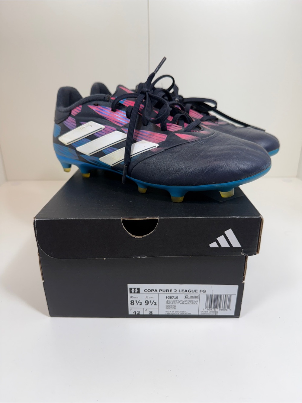adidas Navy Soccer Cleats with Pink & Blue Accents